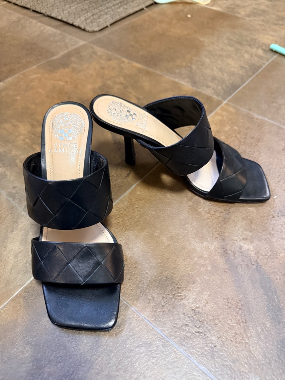 Vince Camuto Black Woven Leather Slip-On Heels